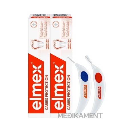 ELMEX CARIES PROTECTION ZUBNA PASTA DUOPACK 2 x 75 ml + 2 medzizubné kefky darček 1 set