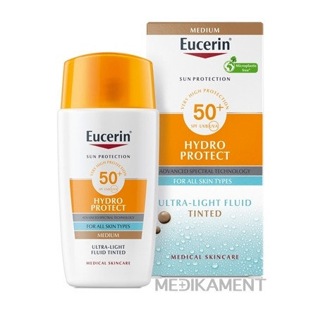 Eucerin SUN Ultra ľahký FLUID SPF 50+ stredne tmavý, na tvár, na opaľovanie 50 ml