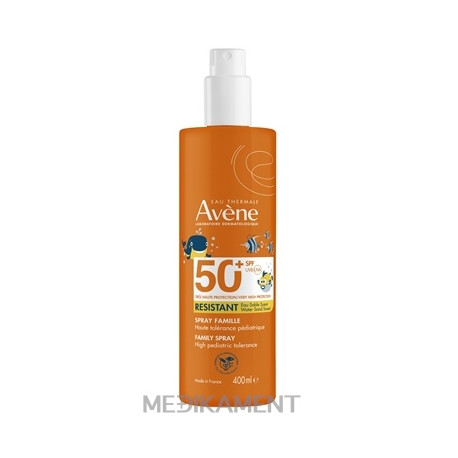 AVENE RESISTANT SPREJ pre celú rodinu SPF 50+ na opaľovanie, veľmi vysoká ochrana 400 ml