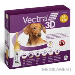 VECTRA 3D spot-on psy XS 1,5–4 kg roztok na kožu aplikátor-žltý 3 x 0,8 ml