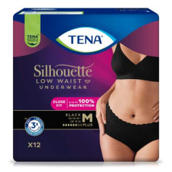 TENA Silhouette Plus Low Waist Black M čierne dámske naťahovacie inkont. nohavičky 12 ks
