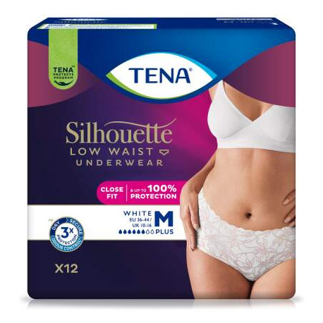 TENA Silhouette Plus Low Waist White M dámske naťahovacie inkontinenčné nohavičky 12 ks