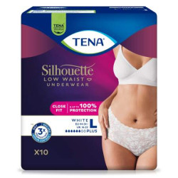 TENA Silhouette Plus Low Waist White L dámske naťahovacie inkontinenčné nohavičky 10 ks