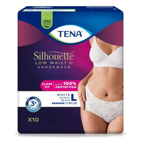 TENA Silhouette Plus Low Waist White L dámske naťahovacie inkontinenčné nohavičky 10 ks