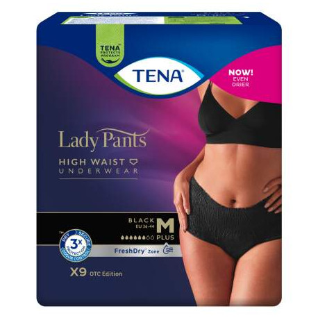 TENA Lady Pants Plus Black M čierne dámske naťahovacie inkontinenčné nohavičky 9 ks