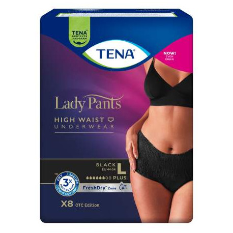 TENA Lady Pants Plus Black L čierne dámske naťahovacie inkontinenčné nohavičky 8 ks
