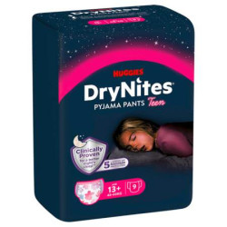 HUGGIES DryNites XL pre dievčatá 13+ rokov plienkové nohavičky 48-60 kg 9 ks