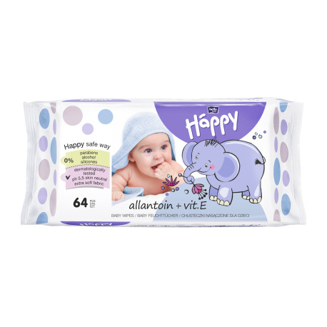 Bella Happy Detské vlhčené obrúsky alantoín a vitamín E 64 ks