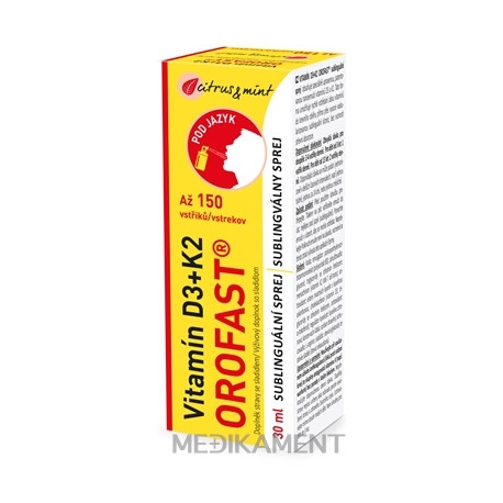 OROFAST Vitamín D3+K2 Axonia sublingválny sprej 150 dávok príchuť citrus a mäta 30 ml