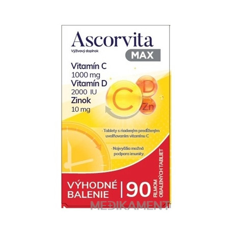 ASCORVITA MAX vitamín C D a zinok tablety 90 ks