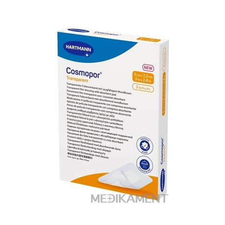 Cosmopor transparent priehľadné fóliové krytie na rany sterilné 5 x 7,2 cm 5 ks