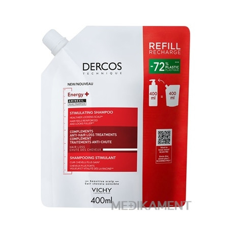 VICHY DERCOS ENERGY+ STIMULATING SHAMPOO stimulujúci šampón, náhradná náplň 400 ml