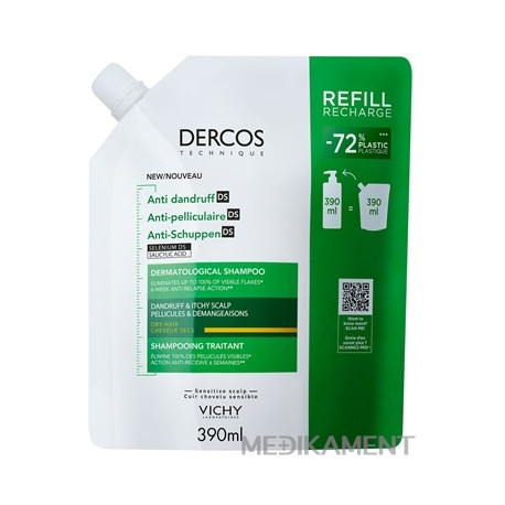 VICHY DERCOS ANTI-DANDRUFF DS DRY REFILL šampón proti suchým lupinám, náh. náplň 390 ml