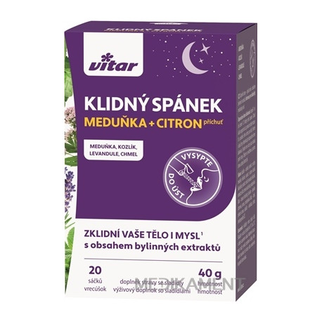 VITAR KLIDNÝ SPÁNEK prášok vo vrecúškach príchuť medovka a citrón 20 ks