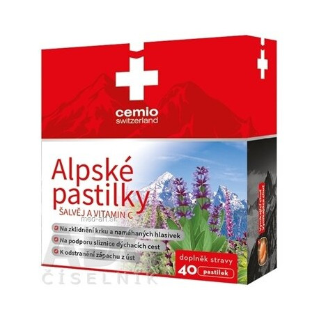 Cemio Alpské pastilky ŠALVIA A VITAMÍN C pastilky 40 ks