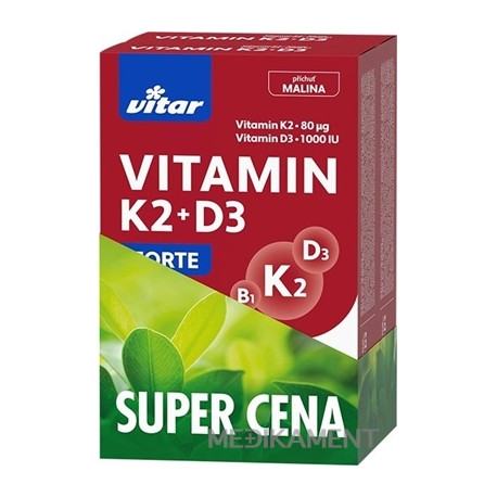 VITAR VITAMIN K2 + D3 FORTE DUOPACK tablety príchuť malina 2 x 60 ks 