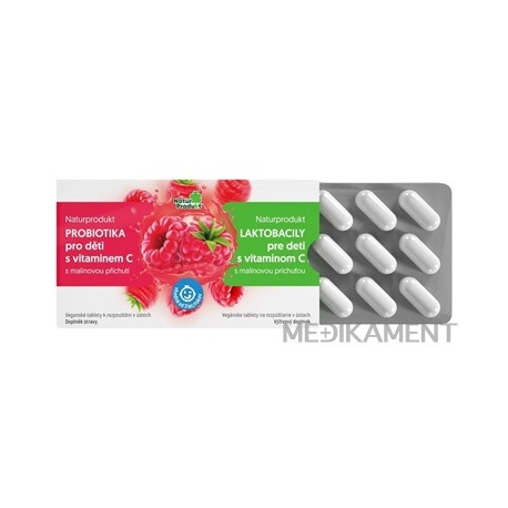 NaturProdukt LAKTOBACILY pre deti s vitamínom C tablety s malinovou príchuťou 15 ks