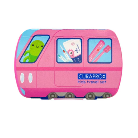 CURAPROX Kids travel set ružový zubná kefka medzizubná kefka CPS zubná pasta melón 1 set