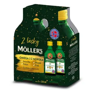 MOLLER´S Omega 3 RYBÍ OLEJ + vitamín D Duo balenie, citrónová príchuť 2x250 ml