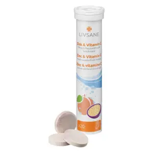LIVSANE Zinok + Vitamín C príchuť broskyňa - mučenka šumivé tablety 20 ks