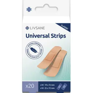LIVSANE Náplasť Univerzálna Klasik prúžky 2 veľkosti 19 x 72 mm 25 x 72 mm 20 ks