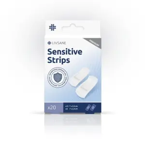 LIVSANE Náplasti Sensitive PREMIUM prúžky 2 veľkosti 7 x 2 cm 7 x 2,4 cm 20 ks