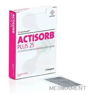 ACTISORB PLUS 25 obväz s aktívnym uhlím a striebrom 6,5 x 9,5 cm 10 ks