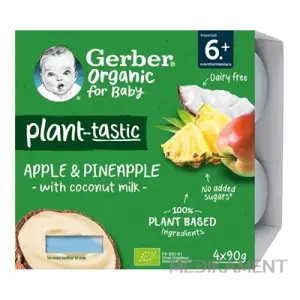 Gerber Organic Rastlinný dezert Jablko a ananás s kokosovým mliekom 4 x 90 g