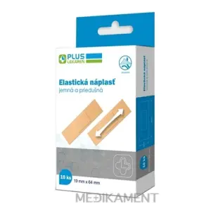 PLUS LEKÁREŇ Náplasť elastická jemná priedušná 19 x 64 mm 10 ks