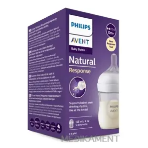 AVENT FĽAŠA Natural Response 125 ml priehľadná cumlík pre podporu rytmu pitia 0m+ 1 ks