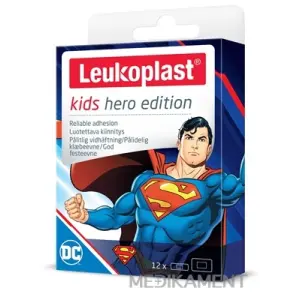 LEUKOPLAST KIDS HERO SUPERMAN náplasť na rany 2 veľkosti 12 ks
