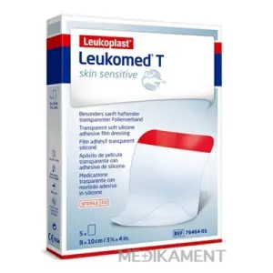 LEUKOPLAST LEUKOMED T SKIN SENSITIVE filmové krytie fixačné transparentné 8 x 10 cm 5 ks