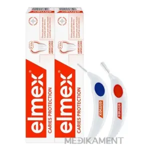 ELMEX CARIES PROTECTION ZUBNA PASTA DUOPACK 2 x 75 ml + 2 medzizubné kefky darček 1 set