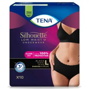 TENA Silhouette Plus Low Waist Black L čierne dámske naťahovacie inkont. nohavičky 10 ks