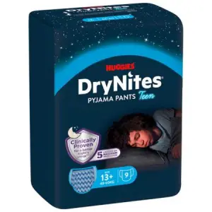 HUGGIES DryNites XL pre chlapcov 13+ rokov plienkové nohavičky 48-60 kg 9 ks