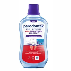 Parodontax GUM STRENGTHEN & PROTECT ICY MINT ústna voda s fluoridmi, s kyselinou hyaluróno