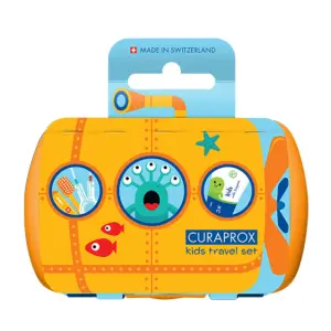 CURAPROX Kids travel set oranžový zubná kefka medzizubná kefka CPS zubná pasta mäta 1 set