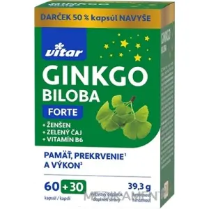 VITAR GINKGO BILOBA FORTE cps + ženšen + zelený čaj + vitamín B6 kapsuly 90 ks