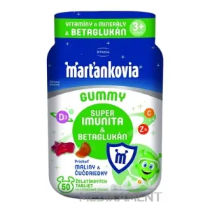 Marťankovia GUMMIES Super Imunita + Betaglukán želatínové tablety, príchuť malina a čučori