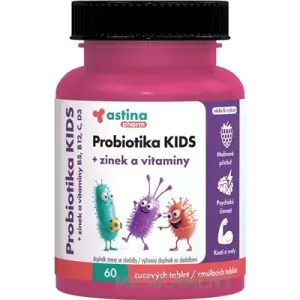 Astina Pharm Probiotika KIDS + zinok a vitamíny cmúľacie tablety príchuť malina 60 ks