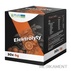 PLUS LEKÁREŇ Elektrolyty vrecúška prášok s príchuťou červený pomaranč 30 ks