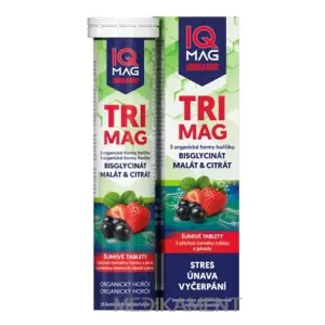 IQ MAG Organic TRIMAG HORČÍK šumivé tablety príchuť čiernej ríbezle a jahody 20 ks