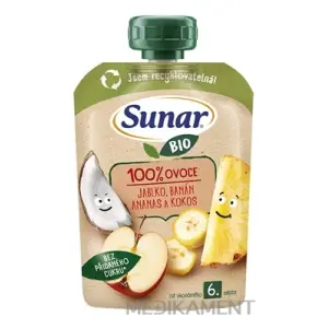 Sunar BIO Jablko Banán Ananás Kokos 100% ovocia kapsička od ukonč. 6. mesiaca 100 g