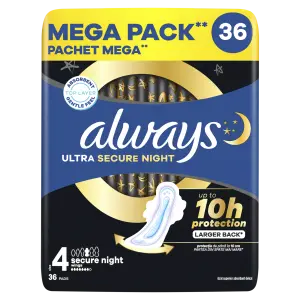 Always Ultra Hygienické Vložky Secure Night (veľkosť 4) S Krídelkami 36Ks