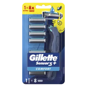 Gillette Sensor 3+ Comfort Pánsky  holiaci strojček s ergonomickou rukoväťou + 8 náhradnýc