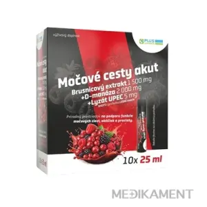 PLUS LEKÁREŇ Močové cesty akut SHOTS ampulky s príchuťou lesného ovocia 10 x 25 ml