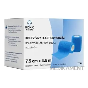 BIOMIC Kohezívny elastický obväz 7,5 cm x 4,5 m fixačný modrý 12 ks