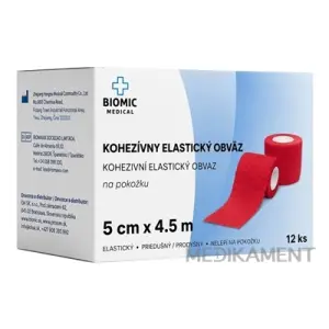 BIOMIC Kohezívny elastický obväz 5 cm x 4,5 m fixačný červený 12 ks