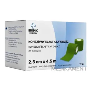 BIOMIC Kohezívny elastický obväz 2,5 cm x 4,5 m fixačný zelený 12 ks