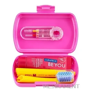 CURAPROX Travel set ružový zubná kefka 2 x medzizubná kefka CPS zubná pasta 10 ml